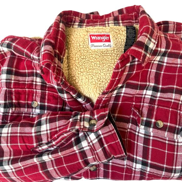 Wrangler Sherpa Lined Flannel Shirt Jacket Red Plaid XL Warm Heavyweight - Picture 1 of 9